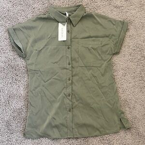 Olive Short-Sleeve Button Front Blouse